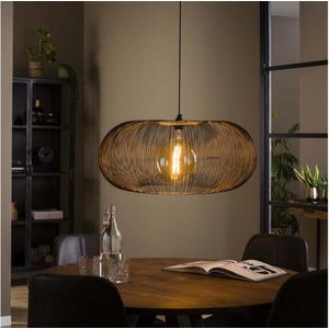 Hanglamp 1 Lamp - Copper Twist - Zwart Nikkel - Ø70 cm - Disk Vorm - Metaal - Woonkamer - Keuken - Gouden Soldeerplekken - LED Lichtbron - In Hoogte Verstelbaar tot 150 cm - Exclusief Lichtbron