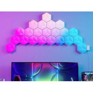 Glowinh - Hexagon Led Lights - Hexagon Led Panelen - Led Wandlampen - Smart Lights - Slimme Verlichting - Led Verlichting - Zeshoek Lampen - RGB - Gaming - Remote & App Bediening - 9 Stuks - Zelfklevend