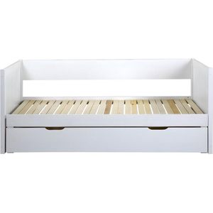 Vente-unique Uitschuifbed met opbergruimte - 90 x 190 of 174 x 190 cm - Wit - ALFIERO L 200 cm x H 84.5 cm x D 98 cm