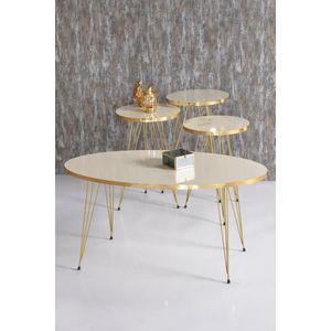 Salontafel Set - Elips Set Goud Crème - Set van 4 - Crème Luxe design - Bijzettafel - Sofa Tafel Ovaal - Woonkamer Tafel - Salon tafel - Bijzettafel en Salontafel - 50x90 cm