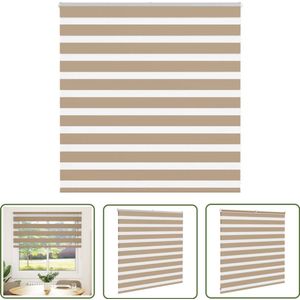 The Living Store Zebra Blind 150x100 cm stofbreedte 145,9 cm polyester zandbruin - Zebra Gordijnen - Roller Blind - Raamdecoratie - Lichtregelaar - Privacy Screen