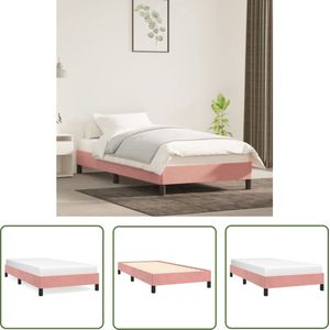 The Living Store Bedframe Fluweel Roze - Multiplex Lattenbodem - Afmetingen 203 x 103 x 25 cm - Geschikt voor 100 x 200 cm matras - The Living Store