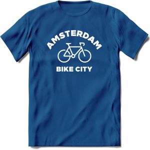Amsterdam Bike City T-Shirt | Souvenirs Holland Kleding | Dames / Heren / Unisex Koningsdag shirt | Grappig Nederland Fiets Land Cadeau | - Donker Blauw - L