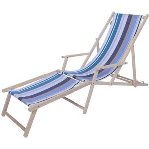 Kleurmeester.nl - Strandstoel met voetsteun Heure Bleue - Opklapbaar - Beukenhout - Outdoor stof | Blauw / Groen / Paars Gestreept