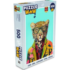 Puzzel Dier - Bril - Luipaard - Strik - Design - Legpuzzel - Puzzel 500 stukjes