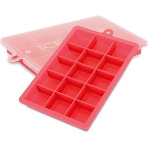 Intirilife 2x ijsblokjesvormpjes in RED - Set van 2 met elk 15 vakjes Siliconen ijsblokjesvormpjes met deksel - Flexibele ijsblokjesvorm Afsluitbaar voor ijs, babyvoeding en meer