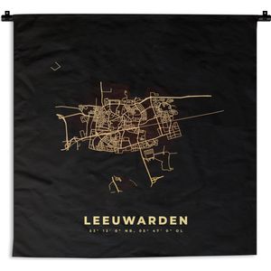 Wandkleed - Wanddoek - Stadskaart - Leeuwarden - Kaart - Plattegrond - Nederland - 60x60 cm - Wandtapijt