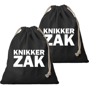 2x Katoenen canvas knikkerzak zwart met sluitkoord voor jongens en meisjes - Opbergzakje knikkers - Grote knikkerzaken