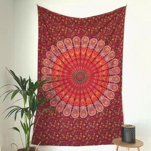 Mandala wandtapijt - grote mandala strandhanddoek - pareo doek groot - 100% katoen, Indiaas, hippie, boho, bohemian (rood A, 135x210 cm)