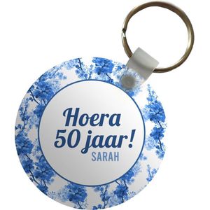 Sleutelhanger - Jubileum - 50 Jaar - Sarah - Bloem - Plastic - Rond - Uitdeelcadeautjes