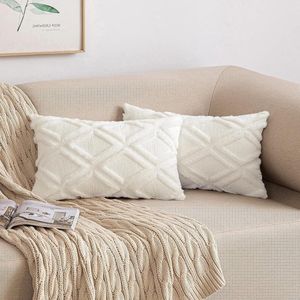Sierkussenslopen - set van 2 - wol fluweel - boho decoratief kussen - bank slaapkamer woonkamer - 40 x 60 cm - melkwit .