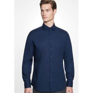 Seidensticker slim fit overhemd - donkerblauw - Strijkvrij - Boordmaat: 43