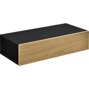 [en.casa] Wandplank met lade 50x24x12cm - zwart en houtlook