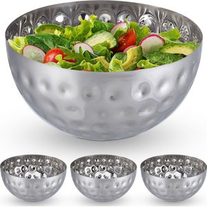 Relaxdays 4x saladeschaal zilver - saladekom rvs - deco schaal - serveerkom - 3,5 liter