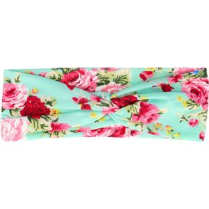 Haarband Knoop Twist Roos Bloemen Print Groen Hoofband Flower