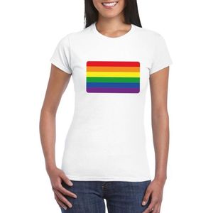 Gay pride t-shirt met Regenboog vlag wit dames L