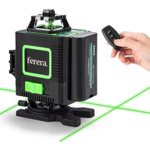 Ferera Kruislijn Laser - 4D - Professionele Bouwlaser - 4 tot 16 Lijnen - 360° - Zelfnivellerend - Knipperfunctie - Complete Set - Inclusief Draagkoffer - Muurbeugel - Tripod - Afstandsbediening