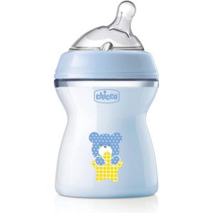 Chicco Natural Feeling Anticolic babyfles, 2 maanden + 250 ml, fles met zuignap van zachte en flexibele siliconen, geschikt voor gemengde borstvoeding, gemiddelde stroom, kleur lichtblauw 2+ m