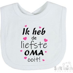 Soft Touch Slabber Slabbetje Slab ""Ik heb de liefste Oma ooit!"" Moederdag Unisex Katoen Wit/zwart/roze Maat 33x22 Cm