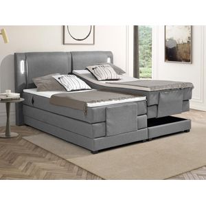 Palacio Set boxspring + hoofdbord met ledlampjes + elektrische relaxbedbodems + matras + topmatras - 2 x 80 x 200 cm - Grijze stof - ASTEMI van PALACIO L 214 cm x H 122 cm x D 181 cm