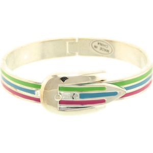 Behave Bangle zilver-kleur met riem sluiting groen blauw paars 17.50 cm