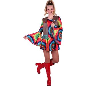 Hippie Jurk Luna of Moon Dames - Verkleedkleren Vrouwen - Hippie Kostuum - Multicolor - Maat L