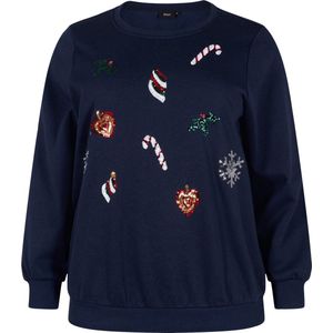 ZIZZI MCHRISTMAS, L/S, SWEAT Dames Trui - Blue - Maat XXXL (63-64)