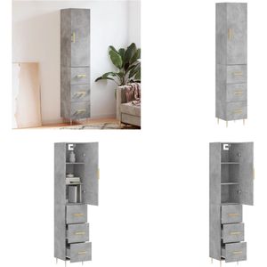vidaXL-Hoge-kast-34-5x34x180-cm-bewerkt-hout-betongrijs - Hoge Kast - Hoge Kasten - Dressoir - Buffetkast
