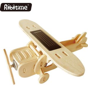 Robotime P210 houten speelgoed vliegtuig met zonnecel