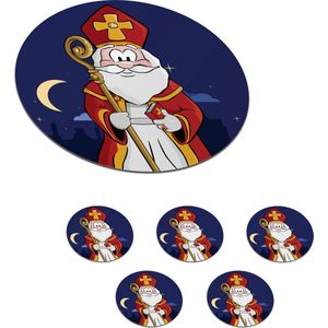 Onderzetters voor glazen - Rond - Portret Sinterklaas - Sint - Kinderen - Jongens - Meisjes - Kindje - 10x10 cm - Glasonderzetters - 6 stuks