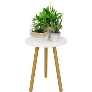 Witte houten bloemenkruk - kleine bijzettafel - 1 stuk - 40 cm