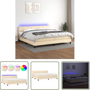 The Living Store Boxspring Crème 203x200 cm - Verstelbaar hoofdbord - LED-verlichting