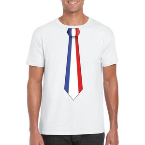 Wit t-shirt met Franse vlag stropdas heren - Frankrijk supporter L