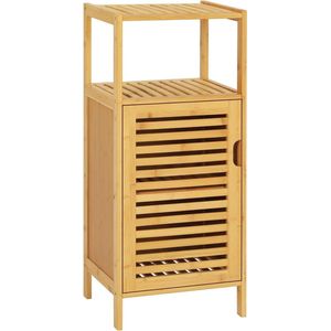 Bamboe opbergkast voor badkamer met opbergkast vrijstaande kast met planken en ludedeuren, kleine bamboekast voor badkamer, keukenopbergkast, 36,5 x 33 x 87 cm HMTM-453277