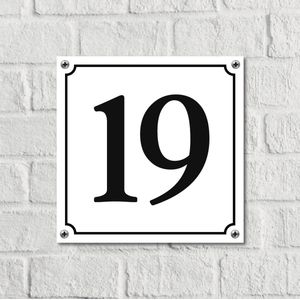Huisnummerbord Wit Dibond Deluxe - Nummer 19 - incl. bevestiging | - naambord - nummerbord - voordeur | formaat 12 x 12 cm | - huisnummerbordje - nummerbord - voordeur