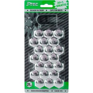 J-tec Wielmoerkapjes 21 Mm Synthetisch Chroom 20+1 Stuks