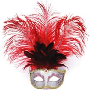 Venetiaans masker grote veer rood