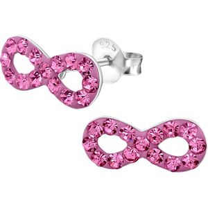 Joy|S - Zilveren Infinity oorbellen - 11 x 5 mm - roze kristal