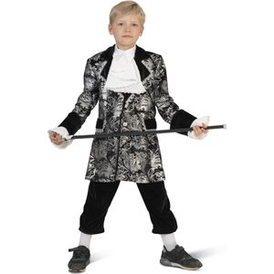 Funny Fashion - Middeleeuwen & Renaissance Kostuum - Luxe Baron Van Silverstone - Jongen - Zwart, Zilver - Maat 140 - Carnavalskleding - Verkleedkleding
