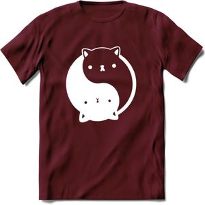 Ying Yang Kat - Katten T-Shirt Kleding Cadeau | Dames - Heren - Unisex | Dieren shirt | Grappig Verjaardag kado | Tshirt Met Print | - Burgundy - L