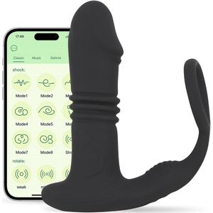 Jespro Prostaat vibrator met cockring - Vibrerende buttplug - Voor mannen - Stotende dildo - Anale speeltjes - Anaal - Penis ring - Stimulator - Siliconen - Stotende - Zwarte dildo - Massager - Koppels