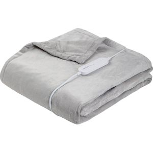 Inventum HB185G - Elektrische omslagdeken - Warmtedeken - Bovendeken - 1 persoons - 180 x 130 cm - Fleece - Lichtgrijs