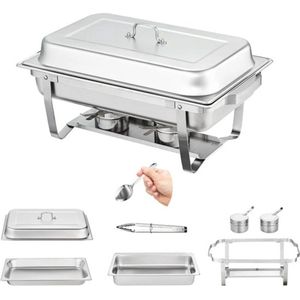 Buffetwarmer - Serveerschaal - Chafing Dish - Cateringschaal - met Deksel - Warmhoudbakken - 2 stuks