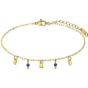 Lucardi Dames Stalen goldplated armband met lapis lazuli - Armband - Staal - Goudkleurig - 20 cm