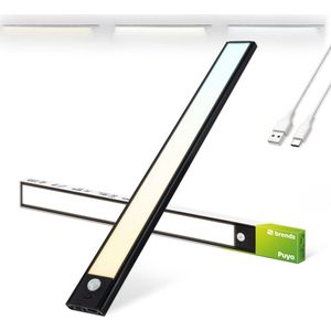 Brendz Keukenverlichting Onderbouw LED, Onderbouwverlichting, 40cm, USB-C Oplaadbare Led-Strip, 2200mAh, 3 Kleurtemperaturen, Dimbaar, Magnetisch, Keukenverlichting Draadloos, Kastverlichting, Puyo Zwart