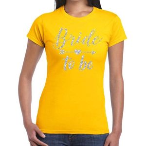 Bride to be Cupido zilver glitter tekst t-shirt geel dames - dames shirt Bride to be- Vrijgezellenfeest kleding XL