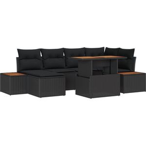 vidaXL - 7-delige - ligbedset - met - kussens - - - Zwart - poly - riet