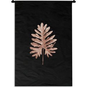 Wandkleed Golden/rose leavesKerst illustraties - Goud-roze blad met grote inkepingen op een zwarte achtergrond Wandkleed katoen 90x135 cm - Wandtapijt met foto