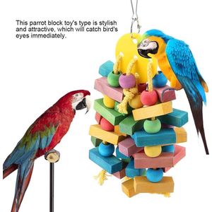 Vogel kauwspeelgoed, kleurrijke houten kralen en knopen blokken hangend speelgoed papegaai schommel voor ara Afrikaanse grijze Amazone kaketoe parkieten parkiet Valkparkiet dwergpapegaaien