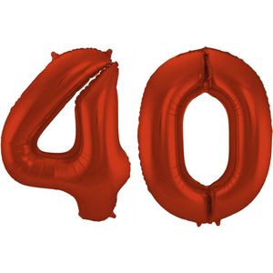 Folat Folie ballonnen - 40 jaar cijfer - rood - 86 cm - leeftijd feestartikelen